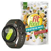 eine Samsung Uhr und ein Beutel Fit Food